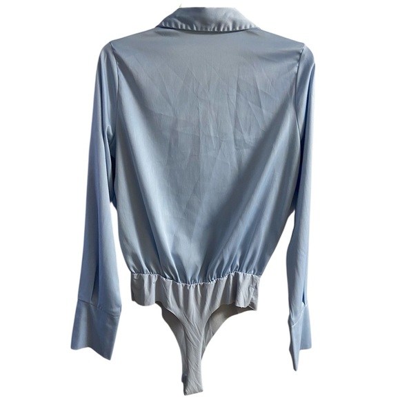 4th & Reckless Blue Bodysuit Blouse Long Sleeve Button Up Medium - Picture 2 of 8